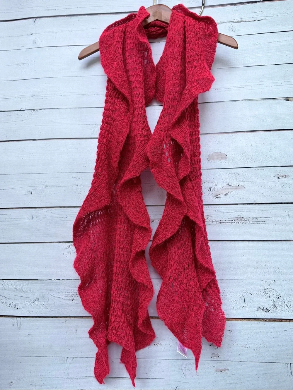 Boutique Ruffle Open-Front Open-Knit Lightweight Scarf Vest